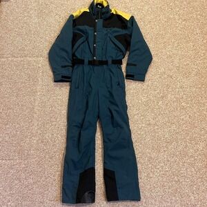 Vintage Tyrolia Ski Suit Mens M Blue Colorblock One Piece Belted Snow Ski